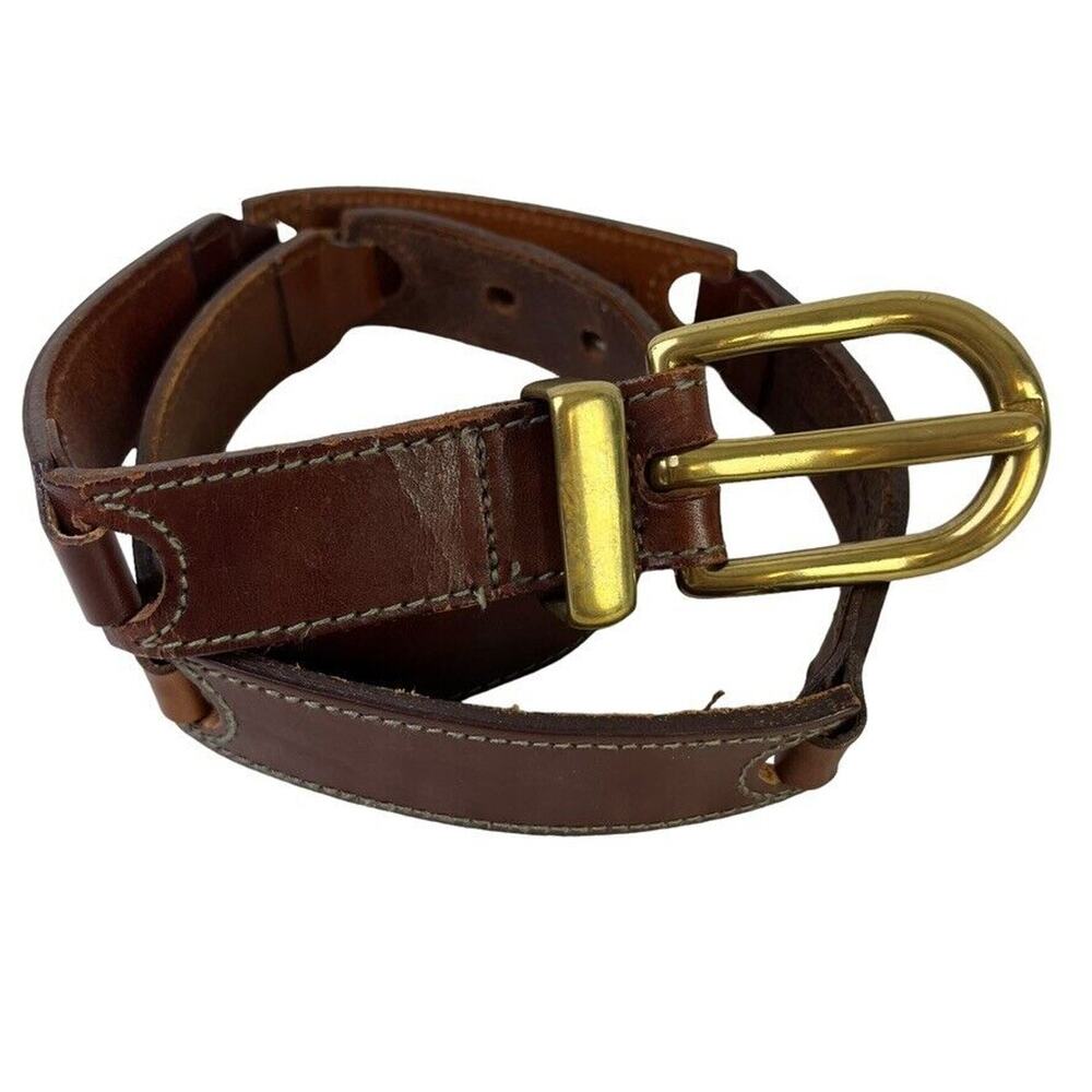 Fossil Womens Leather Brown Tan Gold Tone Buckle Adjustable 1.25" Wide x 26-32"